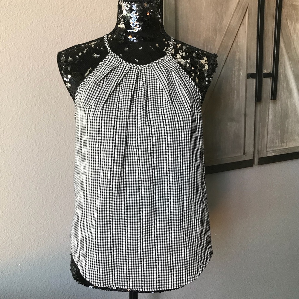 Universal Thread Top Black White Gingham NWT